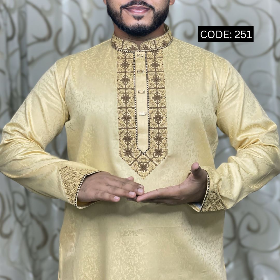 প্রিমিয়াম ইম্পোর্টেড কটন জলছাপ এমব্রয়ডারি পাঞ্জাবি (CODE: 251)