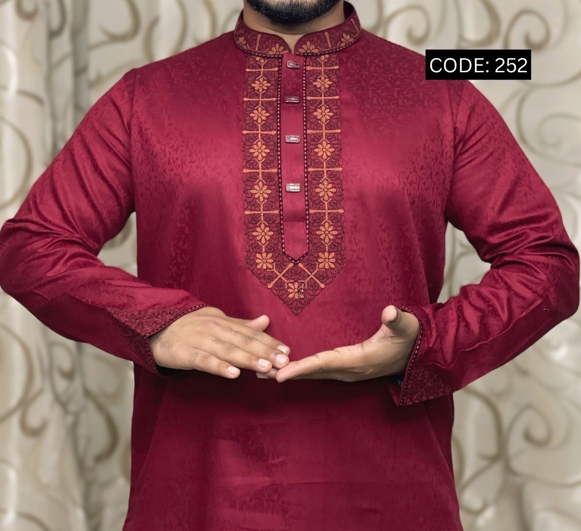প্রিমিয়াম ইম্পোর্টেড কটন জলছাপ এমব্রয়ডারি পাঞ্জাবি (CODE: 252)
