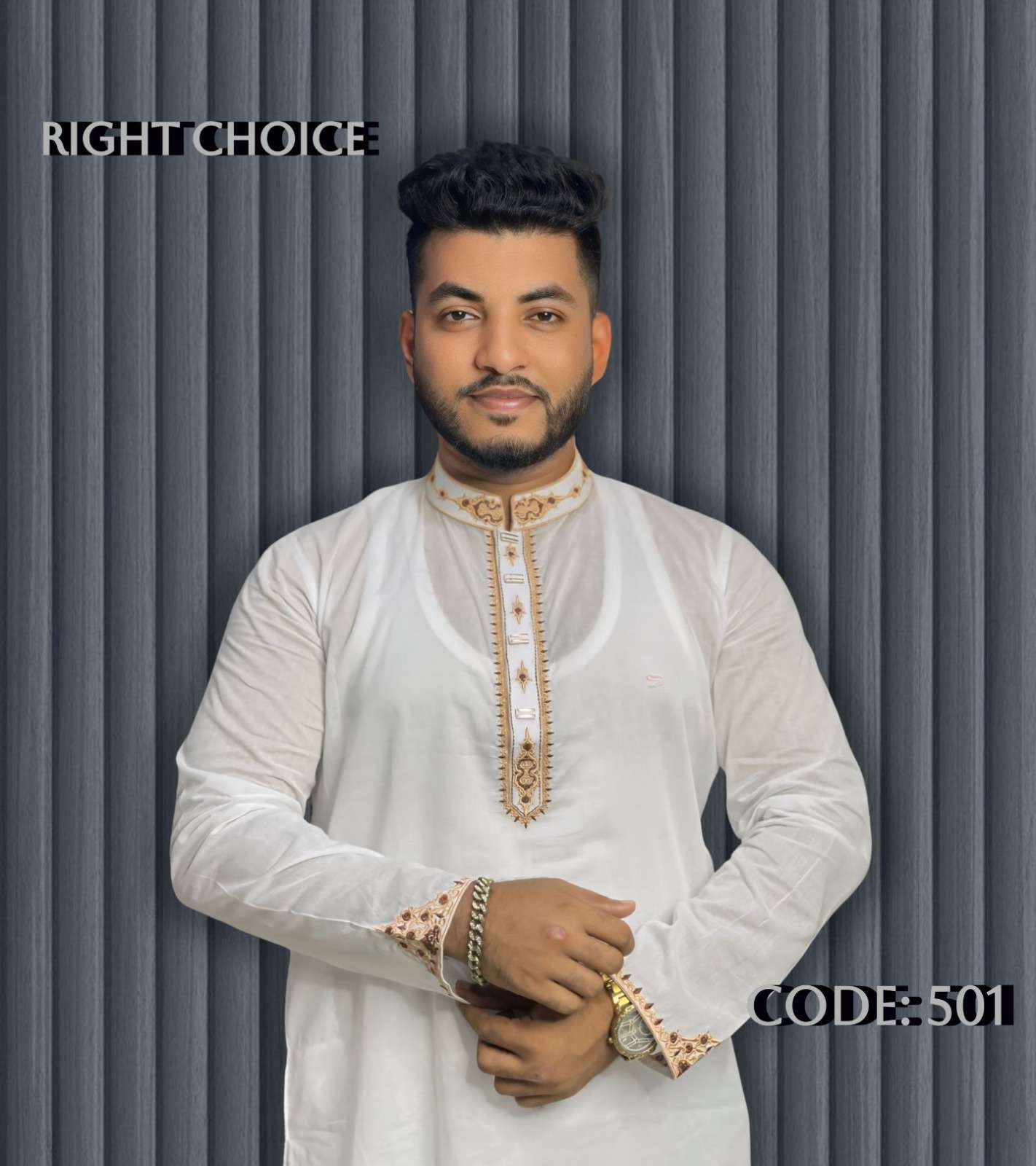 প্রিমিয়াম ধুতি কটন এমব্রয়ডারি পাঞ্জাবি (CODE: 501)